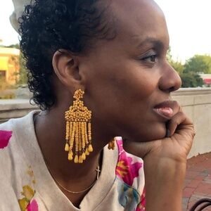 Noonday Duchess Lightweight  Beaded Earrings Yellow Handmade in Uganda